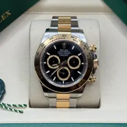 ROLEX DAYTONA BLACK DIAL WITH GOLD CLUSTERS TWO TONE YELLOW GOLD OYSTER BRACELET