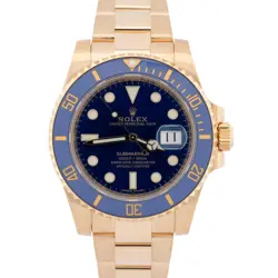 MINT ROLEX SUBMARINER DATE 40MM CERAMIC 18K YELLOW GOLD BLUE WATCH 116618 LB