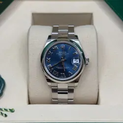 ROLEX DATEJUST 31 BLUE ROMAN DIAL STAINLESS STEEL SMOOTH BEZEL OYSTER BRACELET