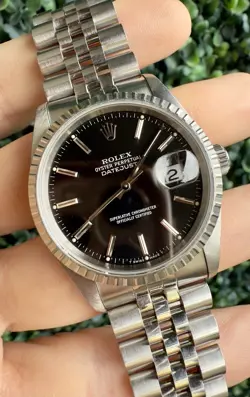 1991 ROLEX DATEJUST QUICKSET 36MM WATCH JUBILEE BLACK DIAL REF. 16220 FULL SET