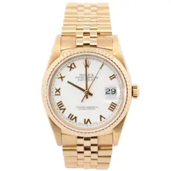 ROLEX DATEJUST 36MM WHITE DIAL WATCH 16238 YG