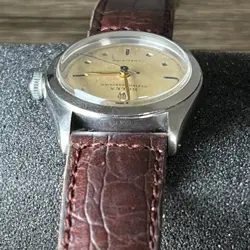 ROLEX OYSTER SPEEDKING PRECISION WRIST WATCH SILVER CASE BROWN LEATHER BELT SS