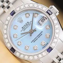 ROLEX DATEJUST 69174 ICE BLUE MOTHER OF PEARL 18K GOLD SS DIAMOND SAPPHIRE WATCH