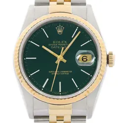 ROLEX MENS DATEJUST 16233 18K YELLOW GOLD & STEEL GREEN DIAL WATCH W/ ROLEX BAND
