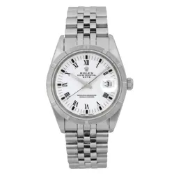 ROLEX DATE 34MM ENGINE TURNED STEEL WHITE DIAL AUTOMATIC UNISEX WATCH 15210