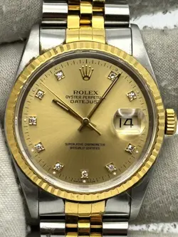 ROLEX DATEJUST 36MM CHAMPAGNE DIAMOND DIAL TWO TONE JUBILEE BRACELET 16233 - '91