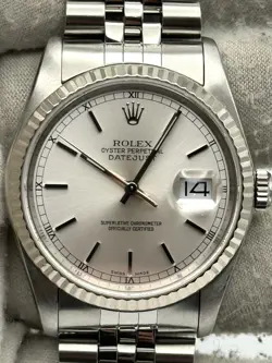 ROLEX DATEJUST 36MM SILVER INDEX DIAL JUBILEE BRACELET - 16234 - 1989 - SERVICED
