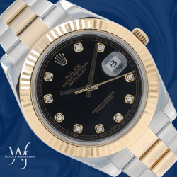 ROLEX DATEJUST II TWO TONE BLACK DIAMOND DIAL FLUTED BEZEL OYSTER WATCH 116333