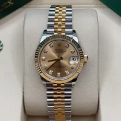 ROLEX DATEJUST 31 CHAMPAGNE DIAMOND DIAL TWO TONE YELLOW GOLD FLUTED JUBILEE