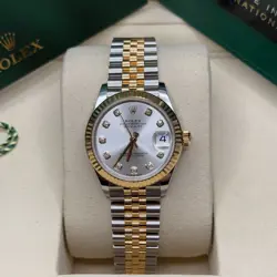 ROLEX DATEJUST 31 SILVER DIAMOND DIAL TWO TONE YELLOW GOLD FLUTED BEZEL JUBILEE
