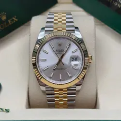 ROLEX DATEJUST 41 NEW 2025 SILVER INDEX DIAL TWO TONE YELLOW GOLD FLUTED JUBILEE