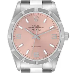 ROLEX AIR KING ENGINE TURNED BEZEL SALMON DIAL STEEL MENS WATCH 14010M