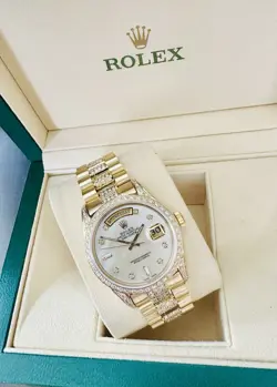 MEN’S 18K ROLEX DAY DATE PRESIDENT REF 18038 MOP DIAMOND DIAL BEZEL BAND 😍