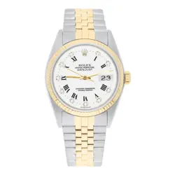 ROLEX DATEJUST 36 WITH WHITE ROMAN DIAMOND DIAL - 16233G FLUTED BEZEL JUBILEE...
