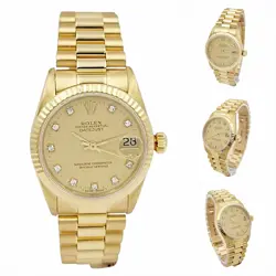 ROLEX MIDSIZE 31MM DATEJUST 18K GOLD WATCH WITH DIAMOND CHAMPAGNE DIAL. (68278)