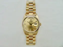 1990 Rolex Day-Date 18238 President 18K YG Wristwatch Factory Diamond Dial 36MM