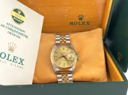 ROLEX DATEJUST 16013 CHAMPAGNE DIAL 18K YELLOW GOLD STAINLESS STEEL BOX PAPER