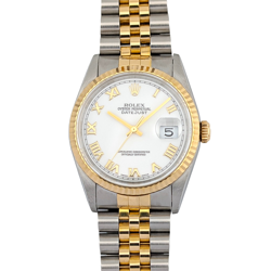ROLEX 16233 TWO TONE DATEJUST 36 WHITE ROMAN DIAL 36MM 1999 BOX AND PAPERS