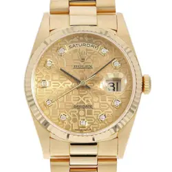 ROLEX DAY DATE 10P DIAMOND 18238G CHAMPAGNE GOLD CARVING COMPUTER W NUMBER S...
