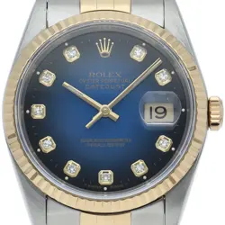 ROLEX DATEJUST MEN'S WATCH 10P DIAMOND BLUE GRADIENT DIAL 16233G(S) K18YG/ST...
