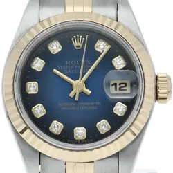 ROLEX DATEJUST LADIES WATCH 10P DIAMOND BLUE GRADIENT DIAL 69173G(T) K18YG/S...