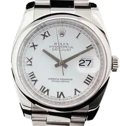 ROLEX DATEJUST 36MM STAINLESS STEEL AUTOMATIC WATCH WHITE DIAL USED