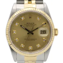ROLEX 16233G DATEJUST 36MM STAINLESS STEEL GOLD DIAMOND CHAMPAGNE MINT