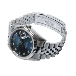 ROLEX DATEJUST 16234 BLUE DIAL 10P DIAMOND SS & WHITE GOLD WRISTWATCH USED