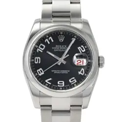 ROLEX DATEJUST 36MM BLACK ARABIC DIAL STEEL MEN'S WATCH REF 116200