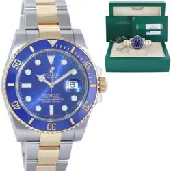 2019 MINT PAPERS ROLEX SUBMARINER BLUE CERAMIC 116613LB TWO TONE GOLD WATCH BOX