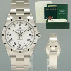 2004 MINT ROLEX AIR-KING 14010 WHITE ROMAN DIAL 34MM STEEL WATCH BOX