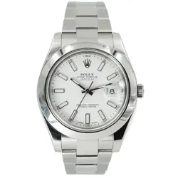 ROLEX DATEJUST II 41 116300 WHITE DIAL STAINLESS STEEL B&P 2014 SMOOTH BEZEL