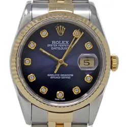 ROLEX 16233 DATEJUST 36MM STEEL GOLD BLUE DIAMOND DIAL CUSTOM AUTOMATIC #2209-1