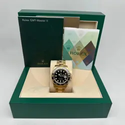 ROLEX GMT-MASTER II 116718 18K YELLOW GOLD BLACK DIAL MENS WATCH B&P