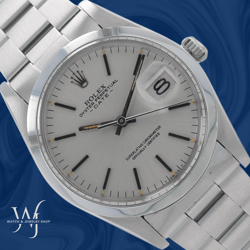 ROLEX MEN'S DATE 36MM STEEL SILVER INDEX DIAL SMOOTH BEZEL OYSTER BAND 15000