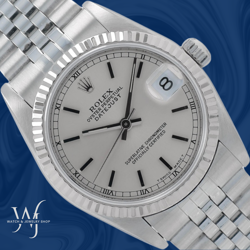 ROLEX MIDSIZE DATEJUST 31MM STEEL SILVER INDEX DIAL FLUTED JUBILEE WATCH 68274