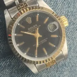ROLEX DATEJUST WOMEN 2TONE YELLOW GOLD & STAINLESS STEEL WATCH BLACK DIAL 16013
