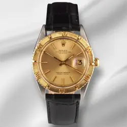 ROLEX 36MM DATEJUST TURNOGRAPH STEEL YELLOW GOLD VINTAGE LEATHER BAND WATCH 1625