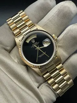ROLEX 18238 18K GOLD BLACK ONYX DIAL DAY-DATE OYSTER PERPETUAL