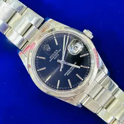 VINTAGE STAINLESS STEEL 34MM OYSTER PERPETUAL DATE ROLEX WATCH 1989