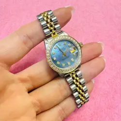 VINTAGE STAINLESS STEEL TWO TONE 26MM OYSTER PERPETUAL DATE ROLEX WATCH