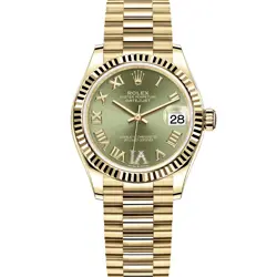 ROLEX DATEJUST 31 278278, YELLOW GOLD, OLIVE GREEN ROMAN VI DIAMOND DIAL, BOX...