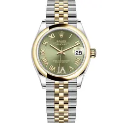 ROLEX DATEJUST 31, STAINLESS STEEL & YELLOW GOLD, OLIVE GREEN ROMAN VI DIAMON...