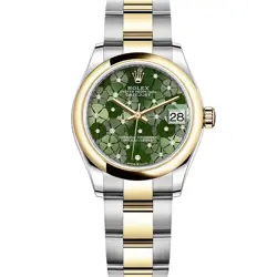 ROLEX DATEJUST 31, STAINLESS STEEL & YELLOW GOLD, OLIVE GREEN FLORAL MOTIF WI...