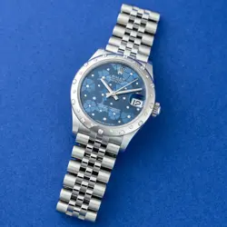 ROLEX DATEJUST 31 278344RBR, STEEL & WHITE GOLD, AZZURRO BLUE FLORAL MOTIF WI...