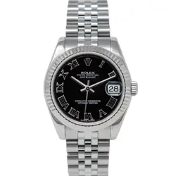ROLEX DATEJUST 31 WHITE GOLD & STEEL 178274 BLACK ROMAN - PRE-OWNED
