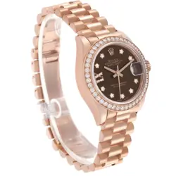 Rolex President 28 Rose Gold Chocolate Dial Ladies Watch 279135 Box Card