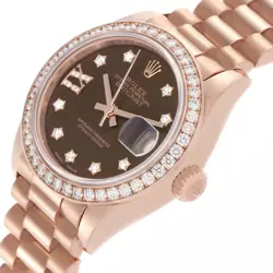 Rolex President 28 Rose Gold Chocolate Dial Ladies Watch 279135 Box Card