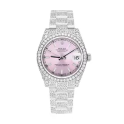 ROLEX DATEJUST 31MM - 178240 STAINLESS STEEL PINK DIAL FULLY ICED OUT