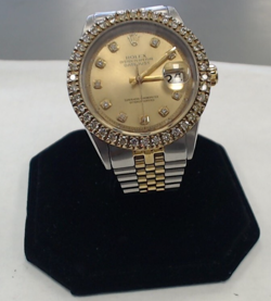 ROLEX 1603 GOLD STAINLESS OYSTER DATE-JUST AFTER MARKET DIAMONDS BEZEL.